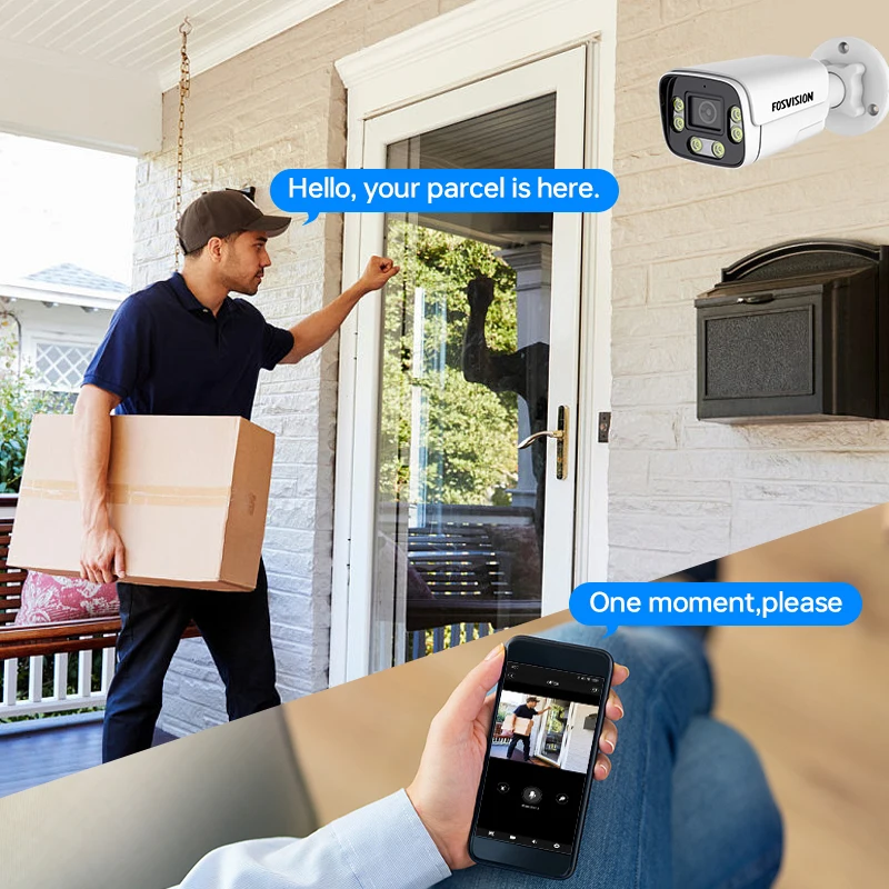 Fosvision 8mp 4K Poe Ip Camera full color Night Vision Outdoor Ir Security Waterproof Bullet Cctv Camera 265 Two Way Audio