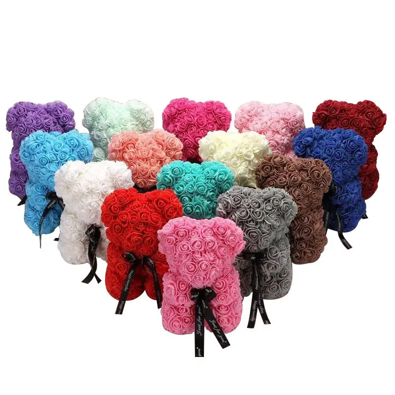 Новейший подарок ко Дню Святого Валентина плюшевый мишка с розой в коробке высококачественный цветок розовый