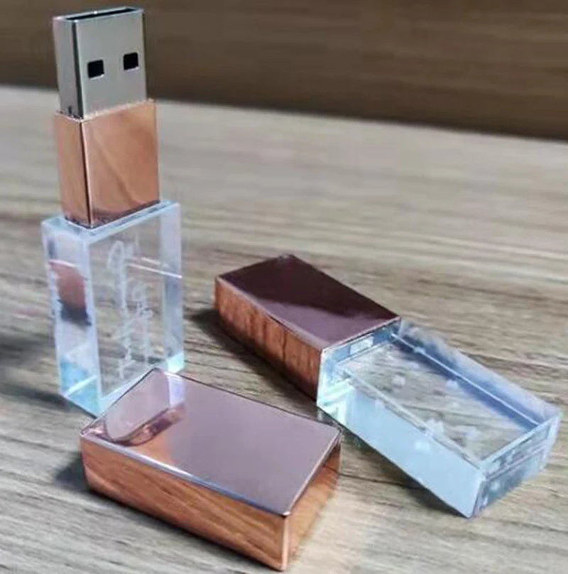 New crystal transparent rectangle USB flash memory drive glass flash pendrive