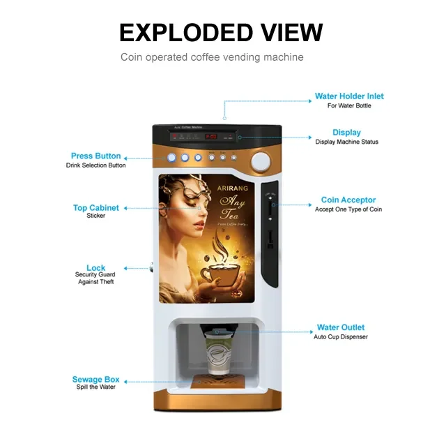 Coin-payment System Bean To Cup Coffee Grinding Desktop Bean To Cup Beverage Coffee Vending Machine