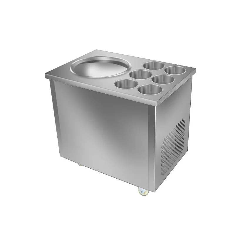 Коммерческая однокруглая сковорода с шестью бочками для жарки мороженого в рулонах машина для жарки йогурта/машина для жарки песка