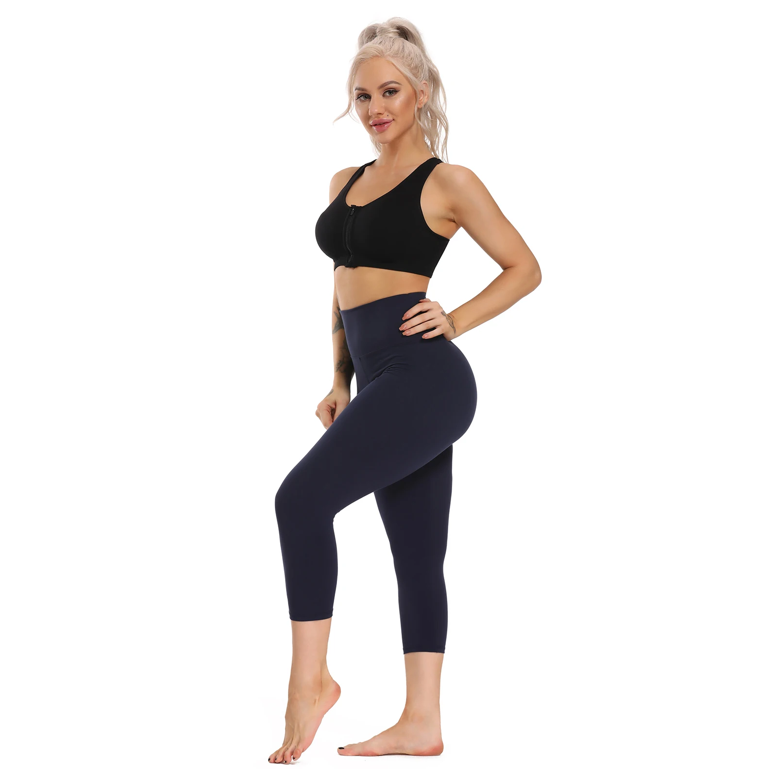 Wholesale Custom Logo Label Print High Waist Soft Leggings Running Cycling Capri Leggings Exercise Capris Breathable For Women