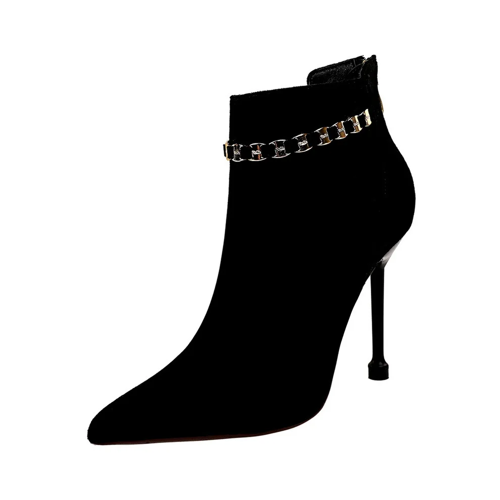 
Stivale Donna Rubber Outsole Chain Decoration Suede Leather Ankle High Heel Sexy Warm Winter Boots for Women Shoes 