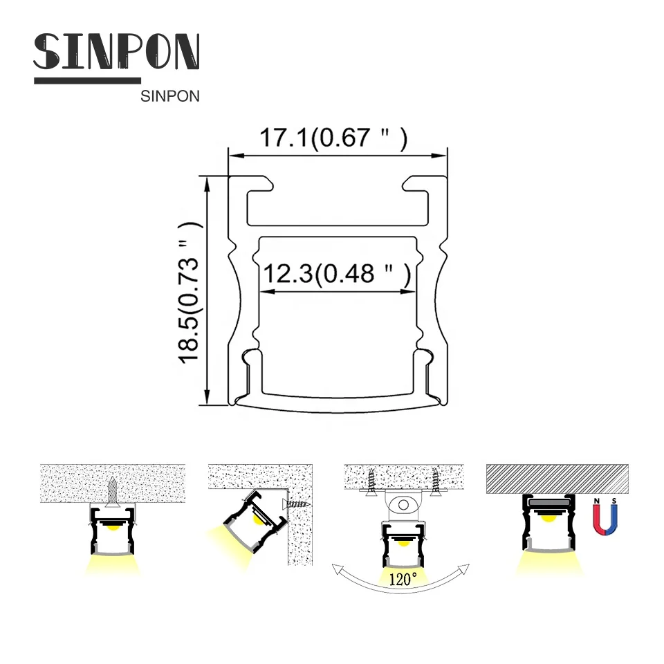ALU1719 17.1mm * 18.5mm Led Aluminum Profile