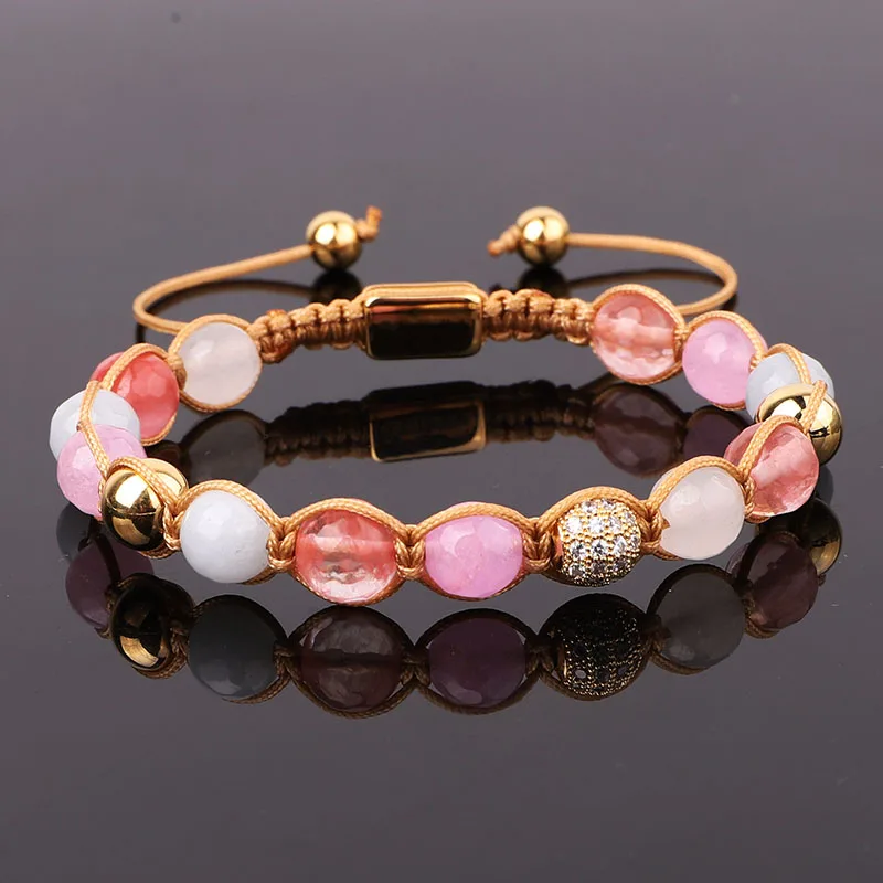 Hot Selling CZ Mirco Pave Ball Colorful Natural Stone Jade Beads Handmade Women Macrame Friendship Bracelet