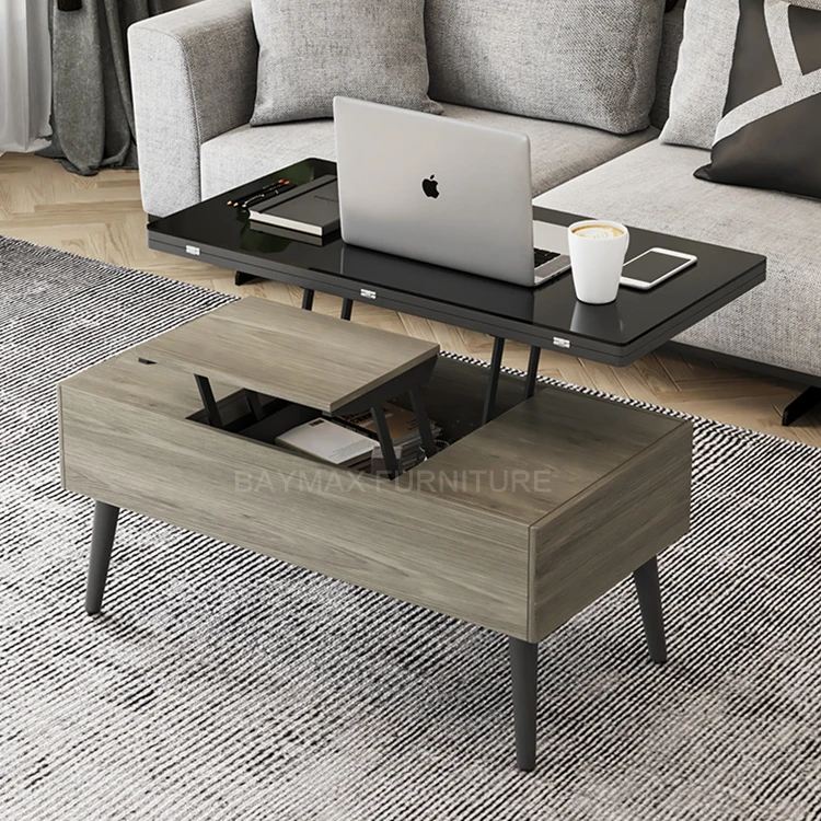 Leisure gas lifting height adjustable coffee table multifunctional folding lift top