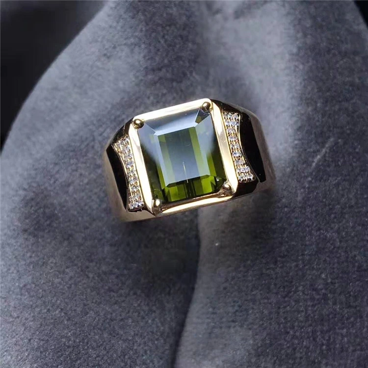 
gemstone fine jewelry manufacturer wholesale classic 3.35ct Natural Green Tourmaline Men Ring jewelry 18K real yellow gold 