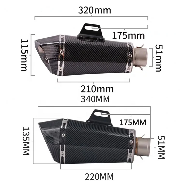 51mm carbon fiber escapes chinos para moto 125cc scooter exhaust