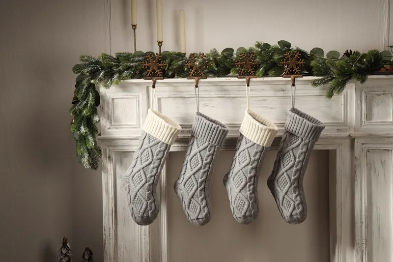 Knitted Wool Hanging Bag Upgraded Double-Sided Diamond Colour-Blocked Chunky Knit Christmas Stockings