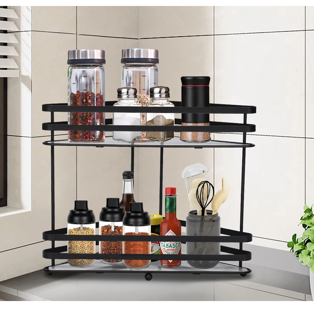 Modern Luxury Metal Marble Spice Rack Organizer Kitchen Countertop Bathroom Shelf Organizer 2 Tier Counter Bathroom Storage Rack