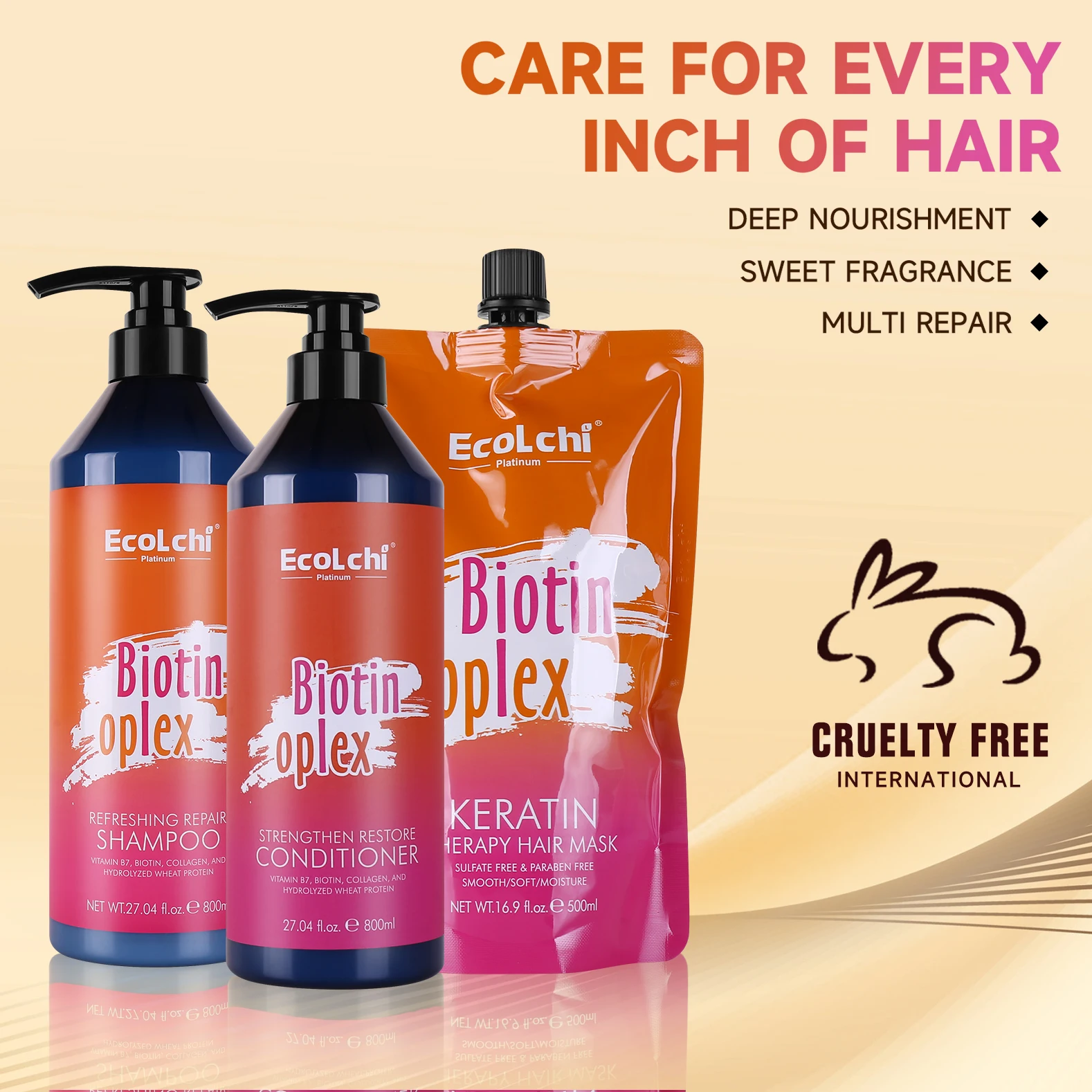 Ecolchi Factory OEM Natural Keratin Repair Damaged Treatment Hair Mask Sulphate Free Biotin Collagen Shampoo And Conditioner Set