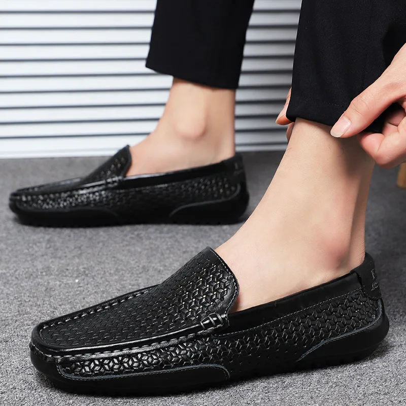 Factory Wholesale fashion Professional Blue Black classic luxury top quality italian pure leather mens driving shoes