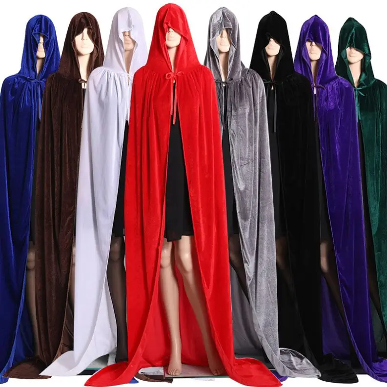  Gothic Hooded Stain Cloak Wicca Robe Witch Cape Women Men Halloween Costumes Vampires Fancy