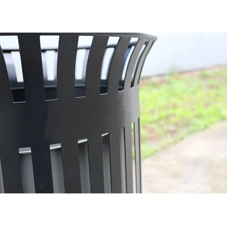 Black Decorative Baskets Garbage Bin Trash Can Garden Metal Round Perforated Galvanized Steel Street Arlau Outdoor Manufacturer