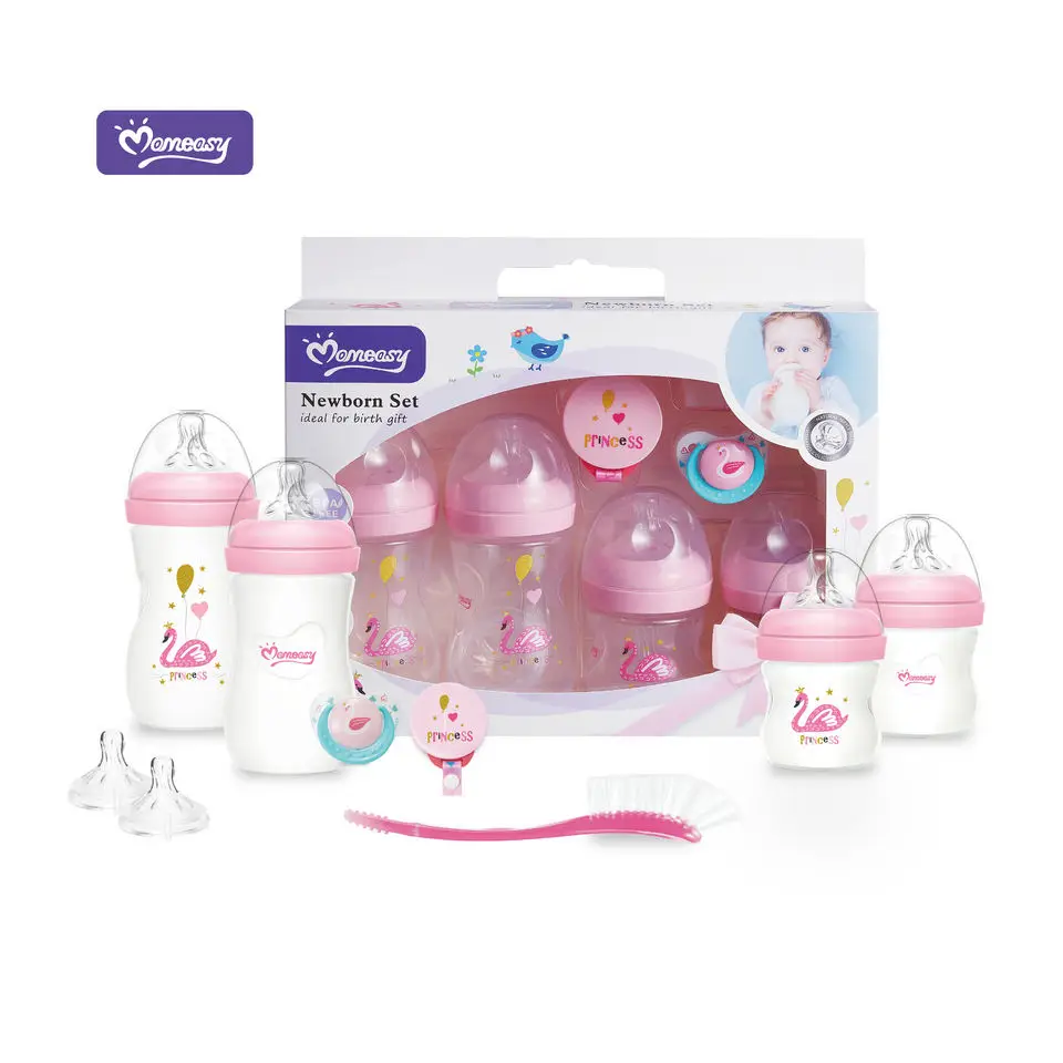 Custom momeasy Wide Neck Baby Feeding Bottles Gift Set Pink Blue Newborn Babies Bottles