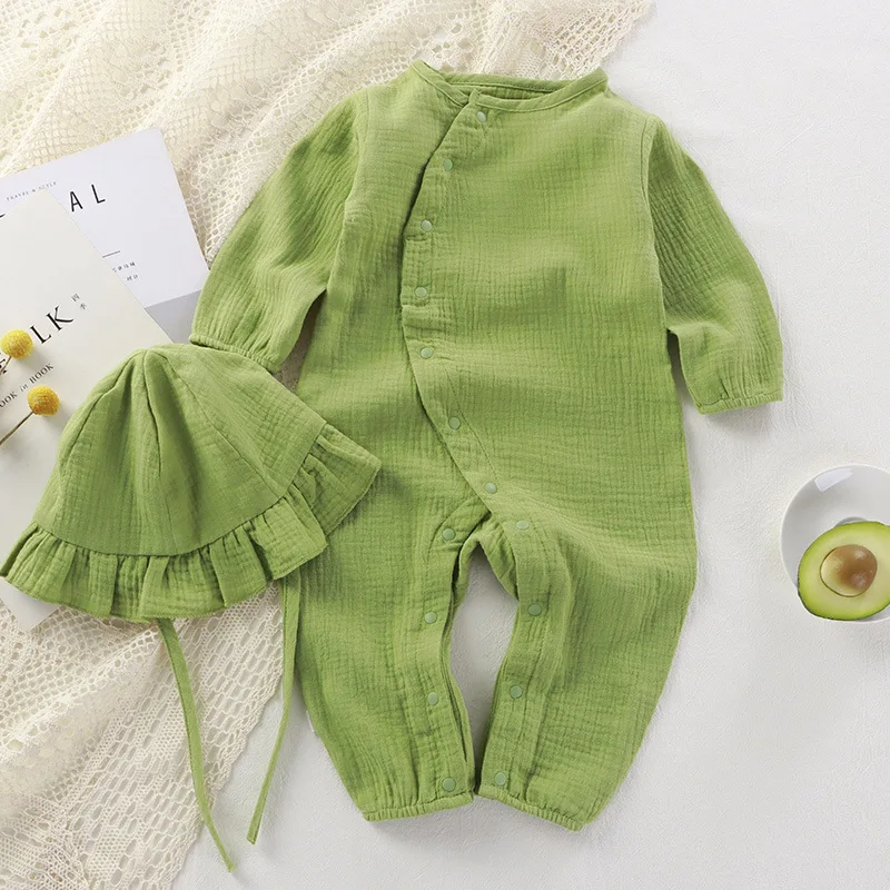 Wholesale White Long Sleeves Muslin Baby Onesies Clothing Set 2 Pcs Romper Europe with Matching Hat Muslim