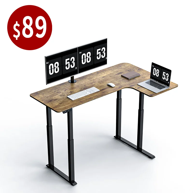 L shape large table standing desk frame electric adjustable height table lift standup desk for home and office computer desk