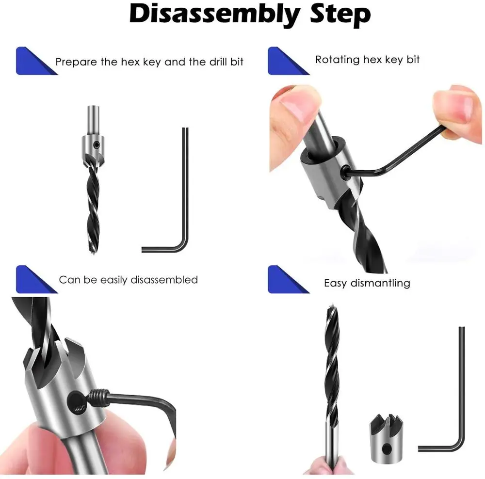 Countersink Drill Bit Set Power Tools Accessories with Hex Key for Plastic, Woodworking Tool by Power Drill (7pcs,3-10mm)