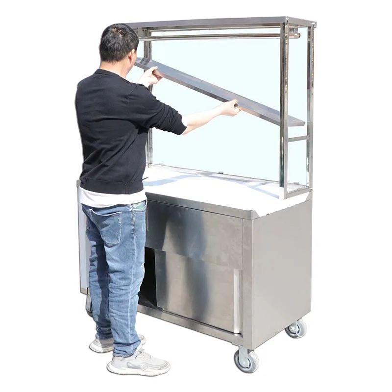Stainless Steel Tea Water Cabinet With Glass Mobile Snack Cart With Drawers Locks Booth Snack Cart With Wheels