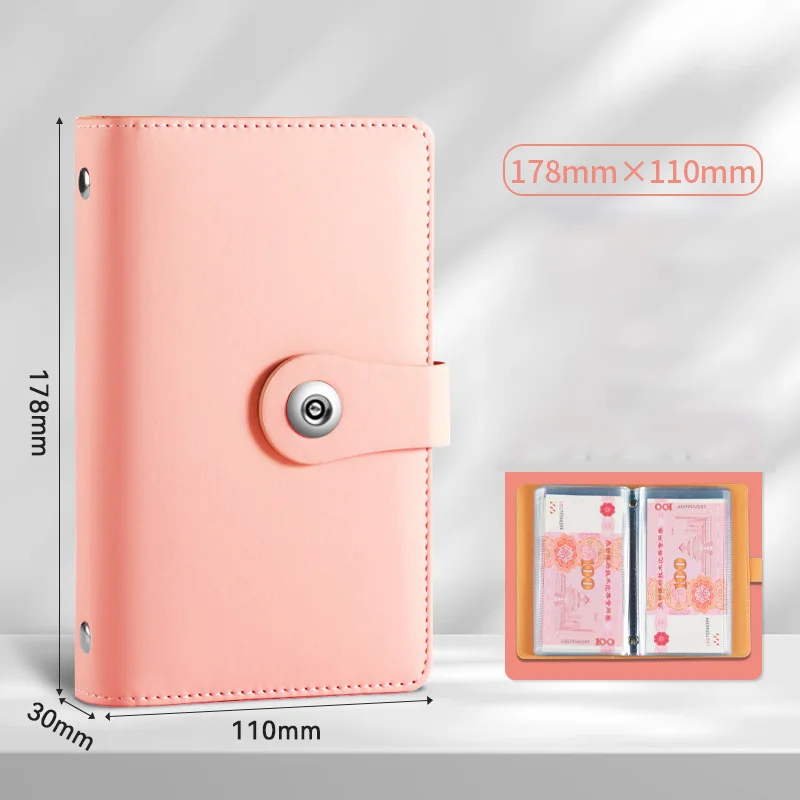 Useful 50 PP pocket money savings notebooks soft cover PU leather binding receipt storage clip A6 deposit receipt budget binder