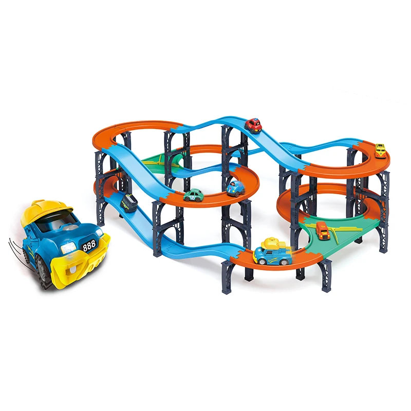 Electric Speed Racing Track Cars Toy Set Kids DIY Assembly Railway Train Play Games Blocks Tracks Car With Music And Lights