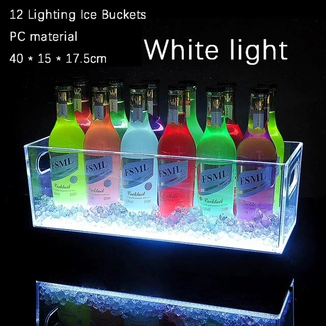 12-24 Capacity Transparent Acrylic PC Material LED White / Colorful KTV Bar Champagne Cocktail Ice Bucket Beer Plastic Wine Box