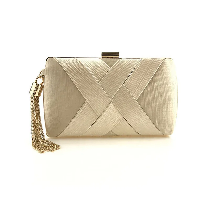 
Factory direct sale simple style pure color high quality gold silk women clutch bag purse lady evening bags 