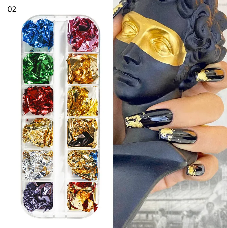 Gold Silver Irregular Aluminum Nail Foils Paper Sticker 3D Glitter DIY Manicure UV Gel Polish Nails Art Decoration