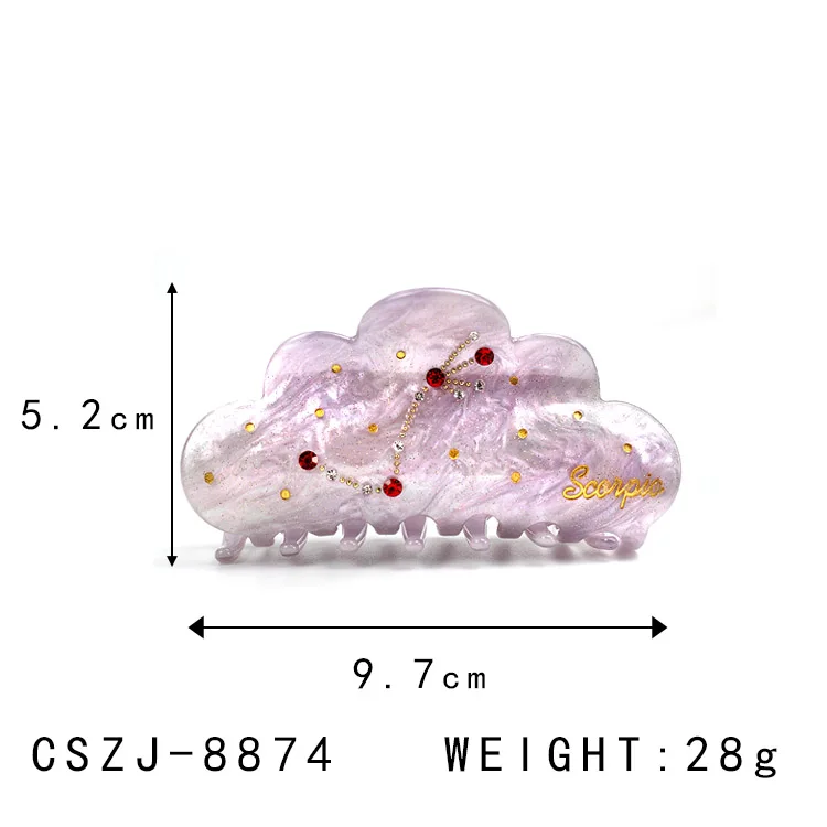 YIYI Purple Ladies Hair Accessories Design Scorpio Rhinestone Text Pattern Large Claw Clip Acetate Clutchers