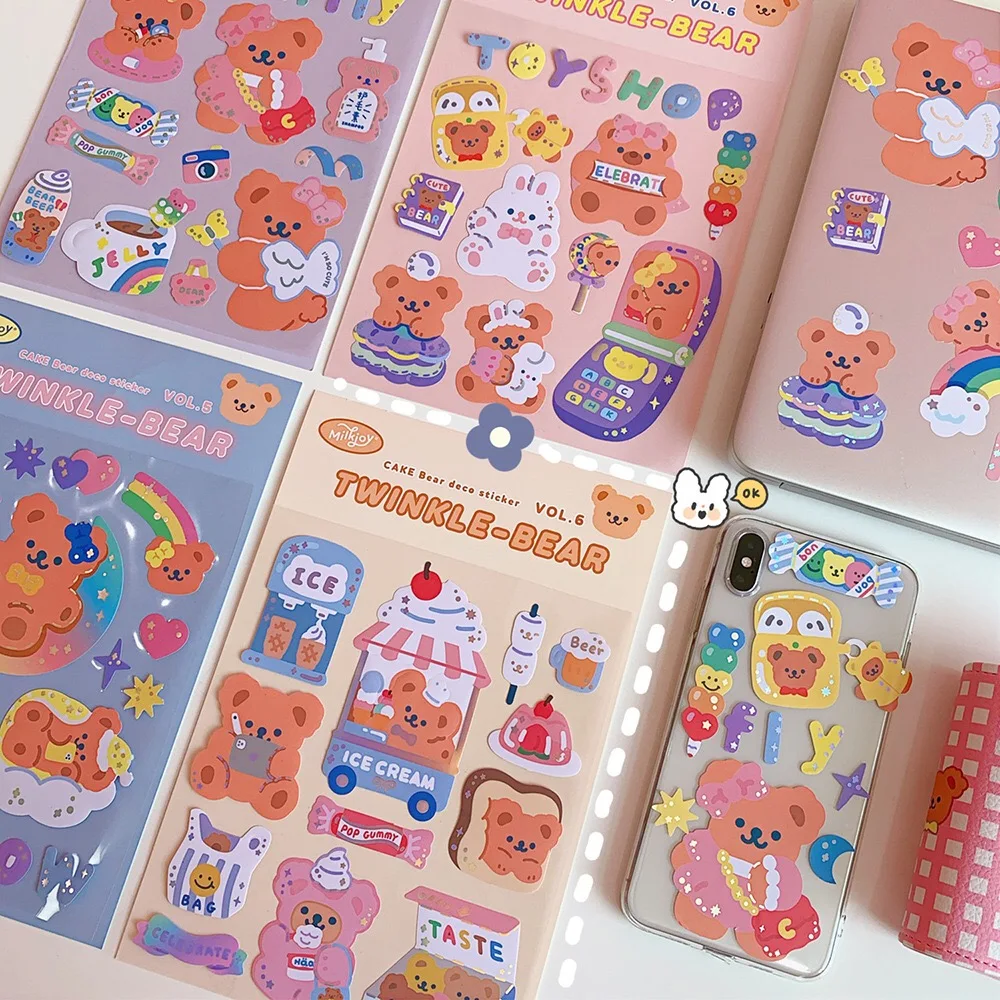 Korean Cartoon Cute Bear Stickers Creative INS Style Mobile Phone iPad Decorative Stickers