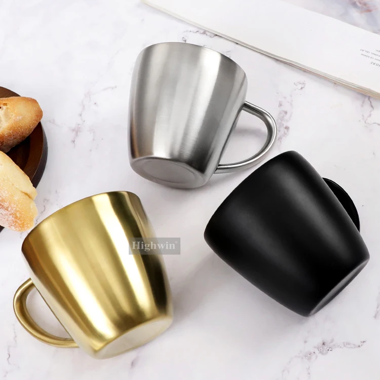HIGHWIN Coffee Cups Set Stainless Steel Coffee Cup Double Walled Coffee Mug Optional with or without a saucer