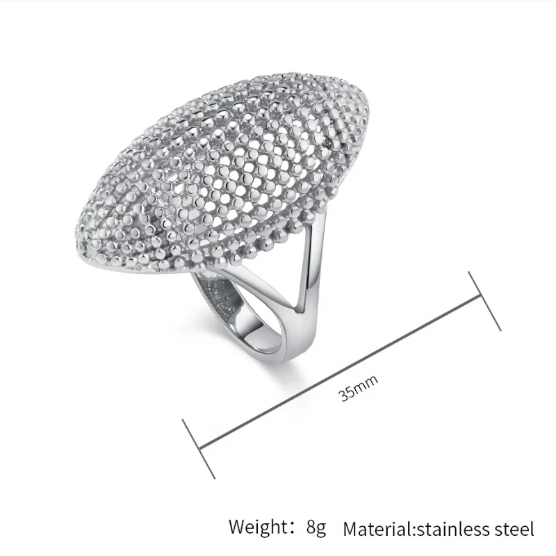 Sport Stylish Exaggerated Rugby Stainless Steel Plated 18k Gold Spindle Type Finger Ring Hollow Out Beaded Ring For Women Men