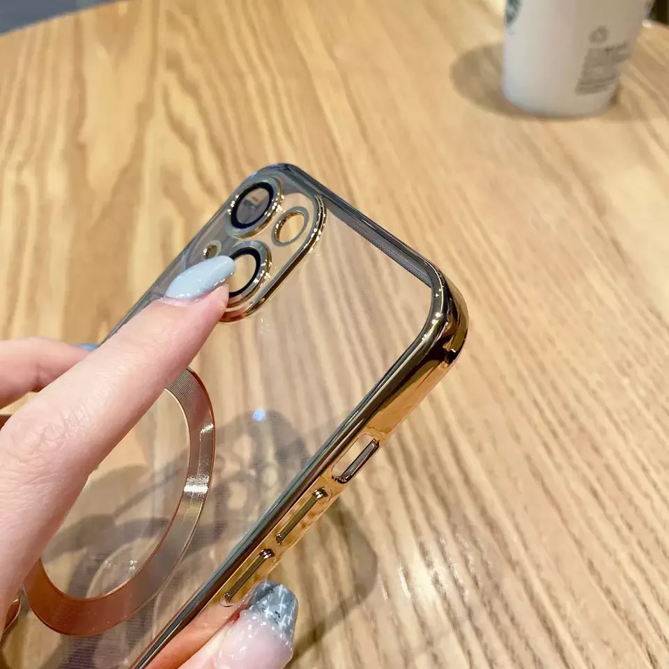 CD Line Plating Clear TPU Mobile Phone Cover with Lens glass Protection Magnetic Phone Case for iPhone 11 13 pro Max 14 PRO Max