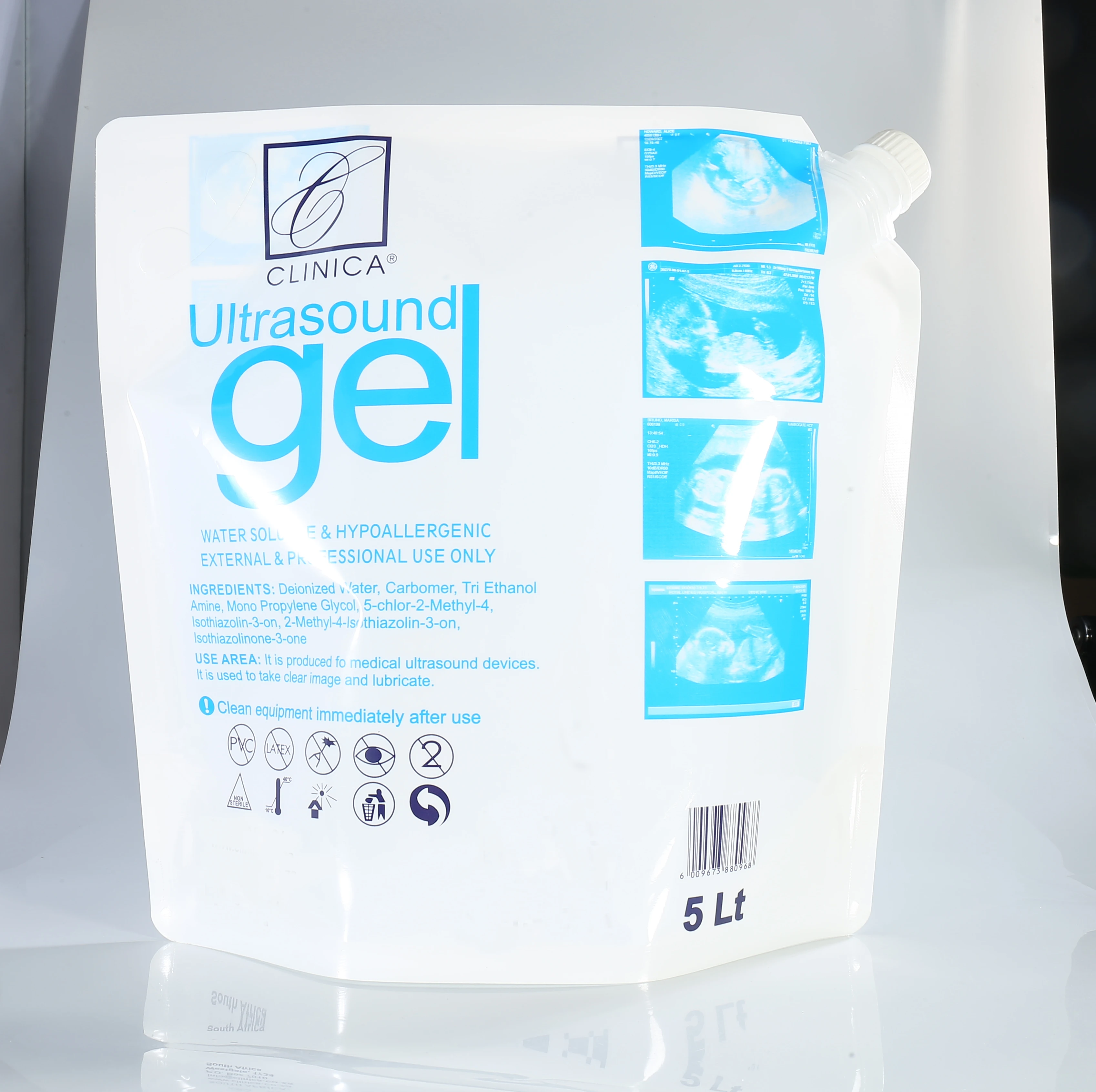 5 литров связывающий агент пластичный упаковывать стоьте вверх мешок для медицинских CE-GEL ультразвуковой связующая среда гель с ручкой