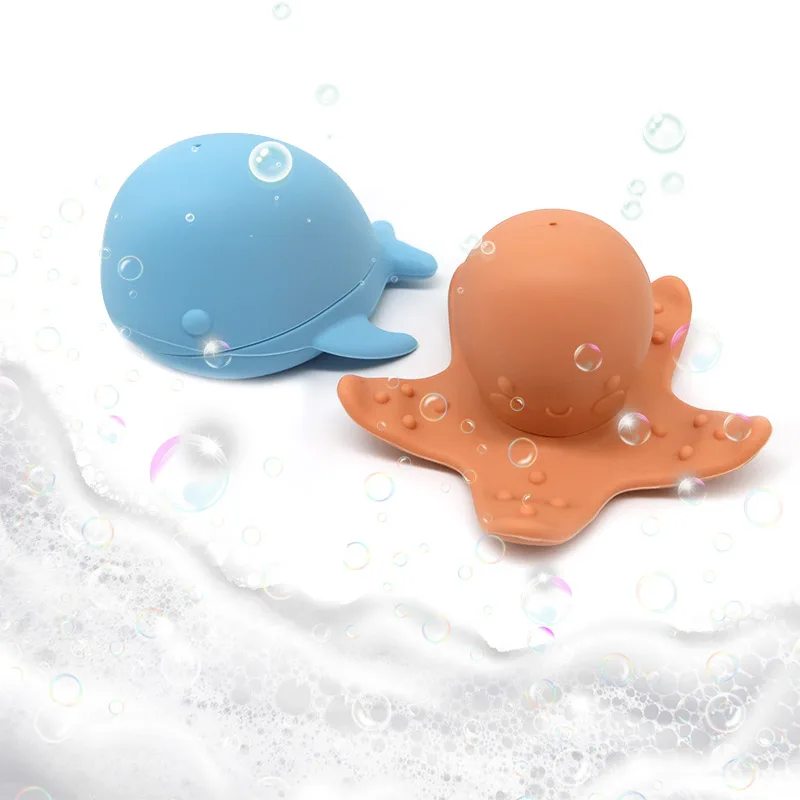 Baby Silicone Octopus and Whale Spray Water Toys Set Cute Animal Beach Toys Baby Bathtub Floating Toy Baby Gift Set for Toddler