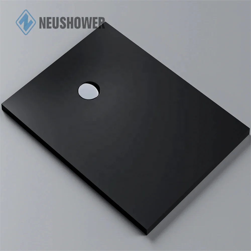 Modern Style Black Solid Surface shower pans Artificial Stone Anti-slip Base Rectangle Bathroom Shower Tray