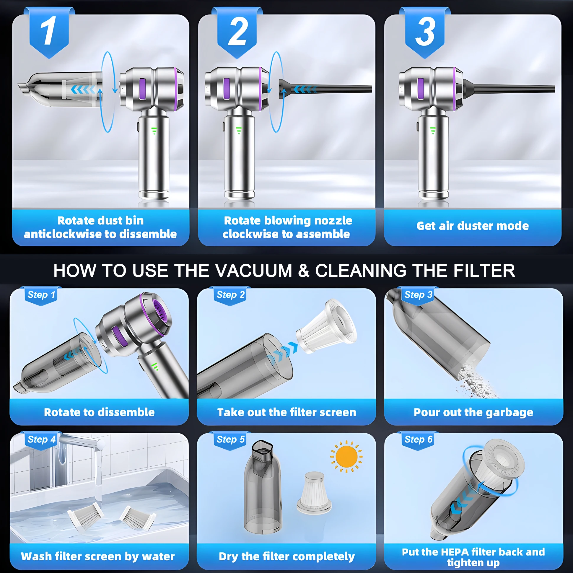 Chargeable Cordless In-car Handheld Portable Mini Hand Held High Power Cleaning Car Vacuum Cleaner 12000Pa for Car