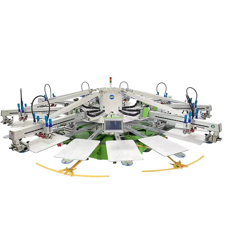 High-Accurate HMI Automatic Silk Screen Printer 8 Color 18 Stations Rotary Textil Printing Machine