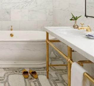 Popular In wall installation brass black water taps bathroom faucet widespread basin faucet satin brass washstand gold matte leg