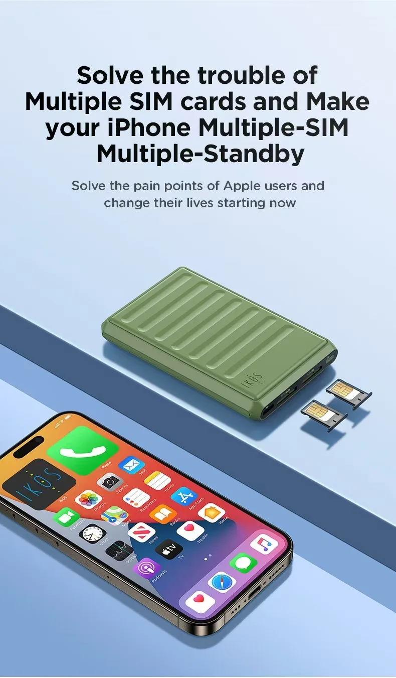 Original one IKOS K7 Dual Triple Multi SIM Card Adapter For iPhone Active Simultaneously Supports 4G Ikos Internet