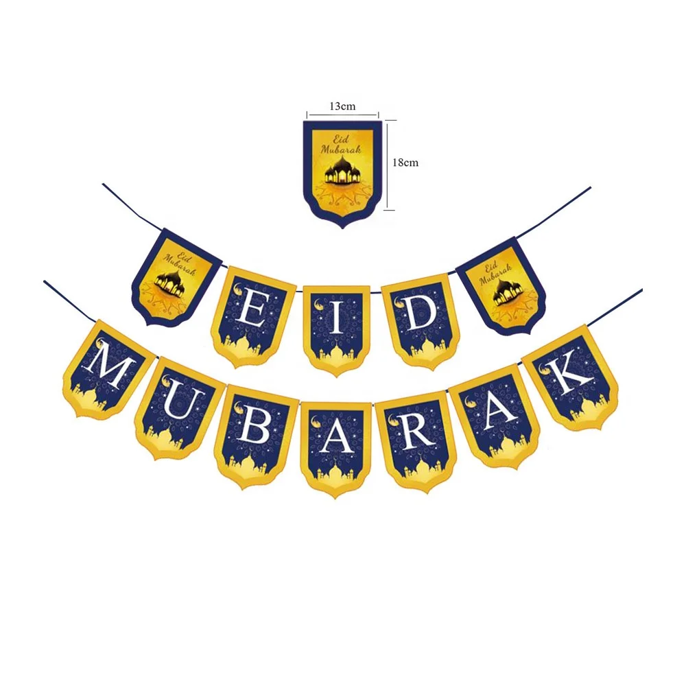 2024 Ramadan Party Decorations Black Gold Green Happy Eid Mubarak Paper Flag Banner