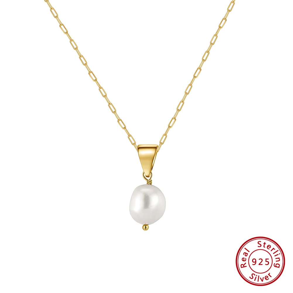 GPN24 Luxury Jewelry 14K Gold Necklace With One Pearl Women 925 Sterling Silver Baroque Freshwater Pearls Necklace