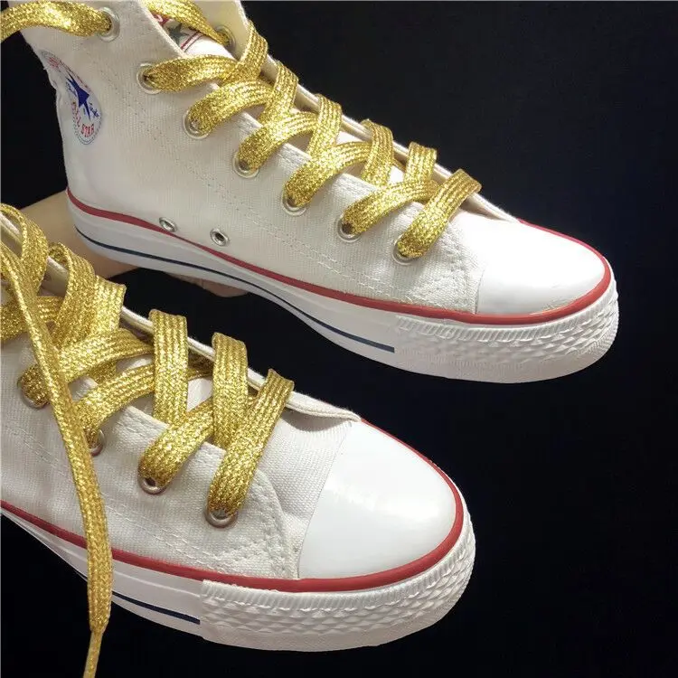 Metallic glitter hollow polyester shoelaces with gold silver Metallic glitter SHOE LACES