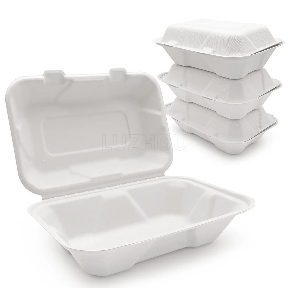 LuzhouPack New 2024 850ml 9 Inch Biodegradable & Compostable Bagasse disposable togo box food