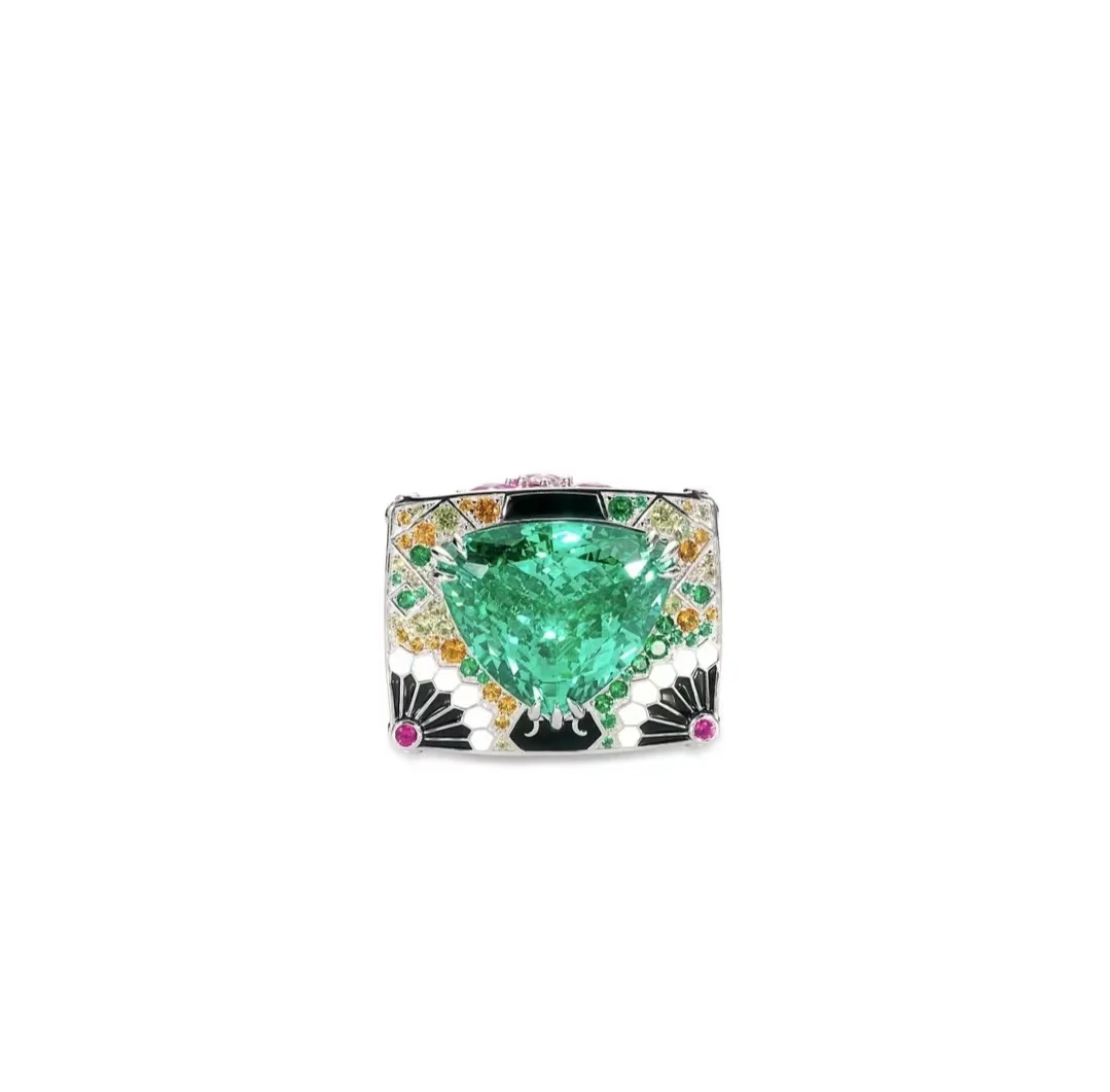 Wholesale Price of Fashionable 925 Sterling Silver Inlaid Synthetic Gemstone Green Monet Garden Luxury Ring