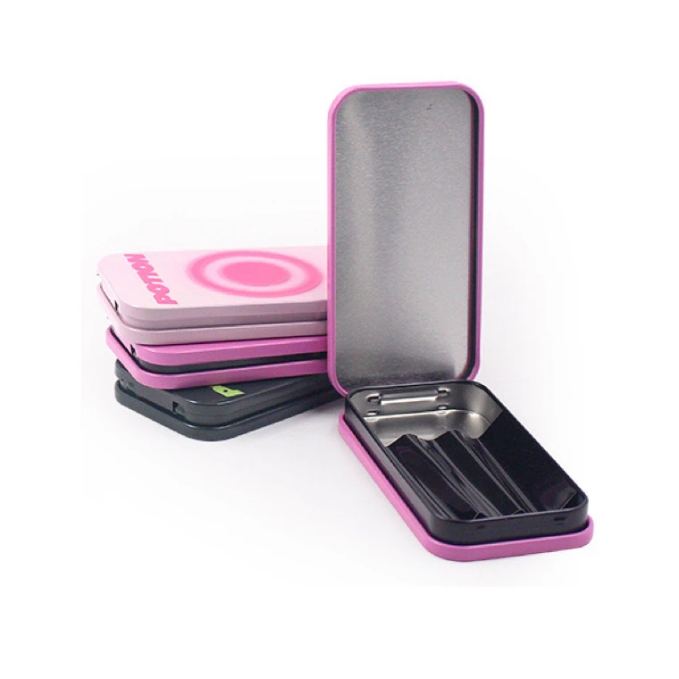 Factory Made Custom Thin Box Rectangle Storage Hinge Can Tobacco Tin