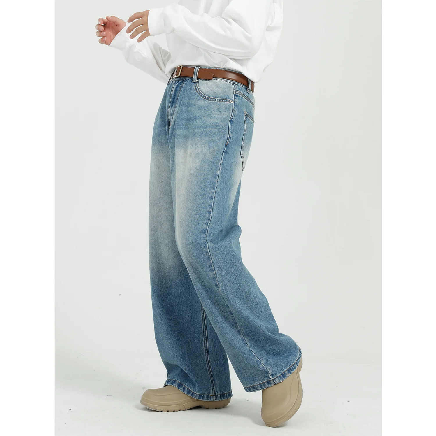 2023 new arrival Korean style loose and versatile blue straight wide leg jeans for men
