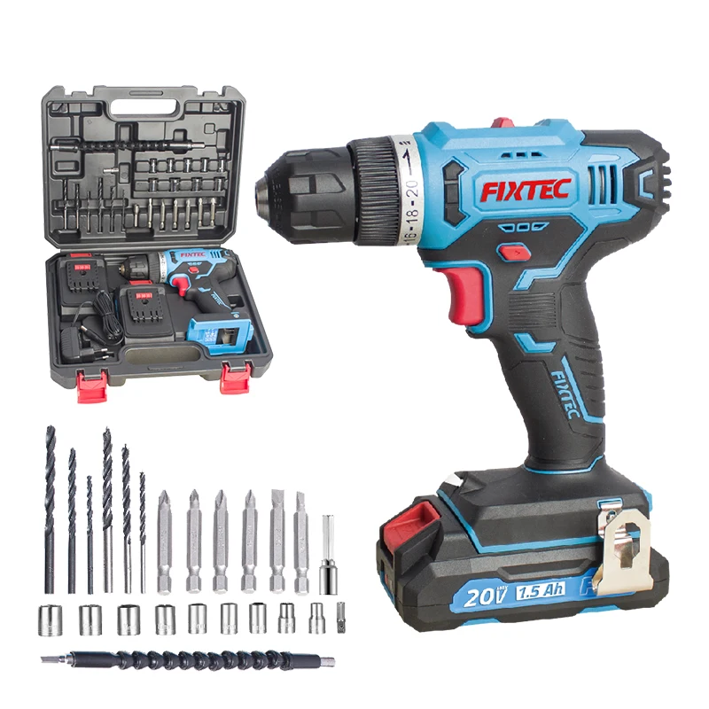FIXTEC 20V Cordless Drill Power Tool Set 32N.m Power Drills with 24pcs Accessories