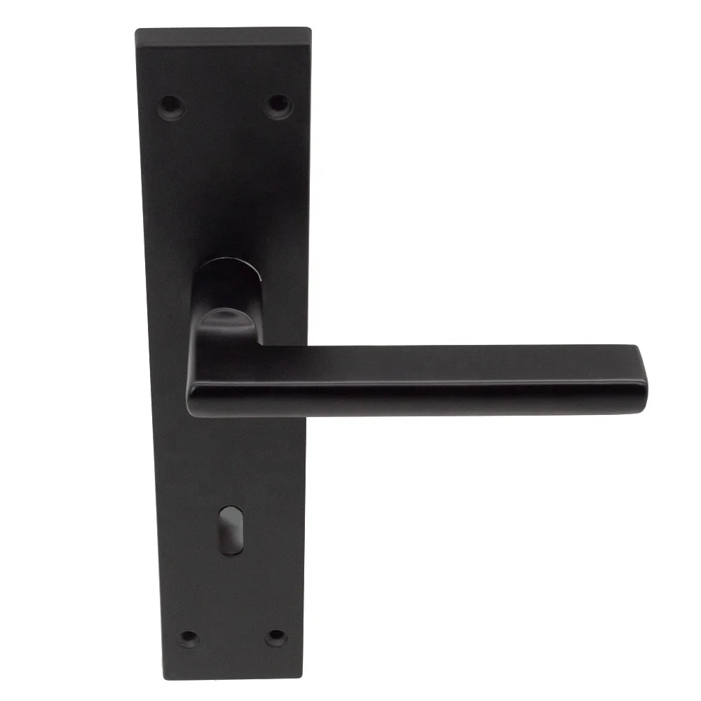 Aluminium door lock handle with plate,Black door lever lock,Long plate mortise door handles