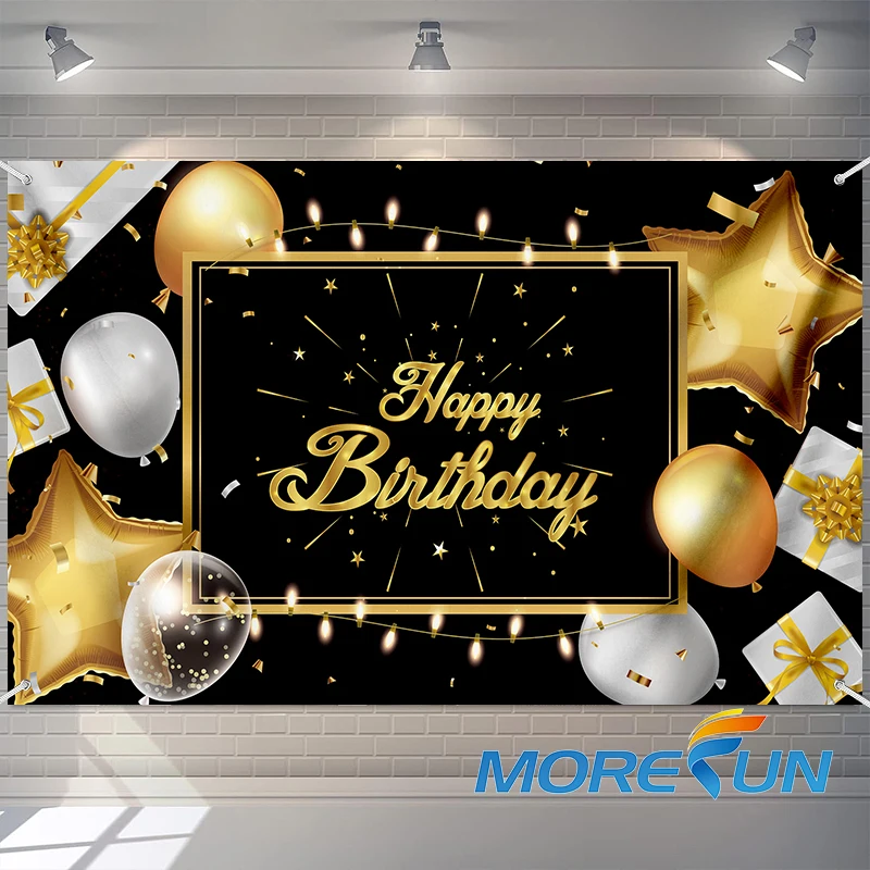 Happy Birthday Party Decorations Polyester Photo Background Glitter Balloon Fireworks Sign Banner Poster for Birthday Party